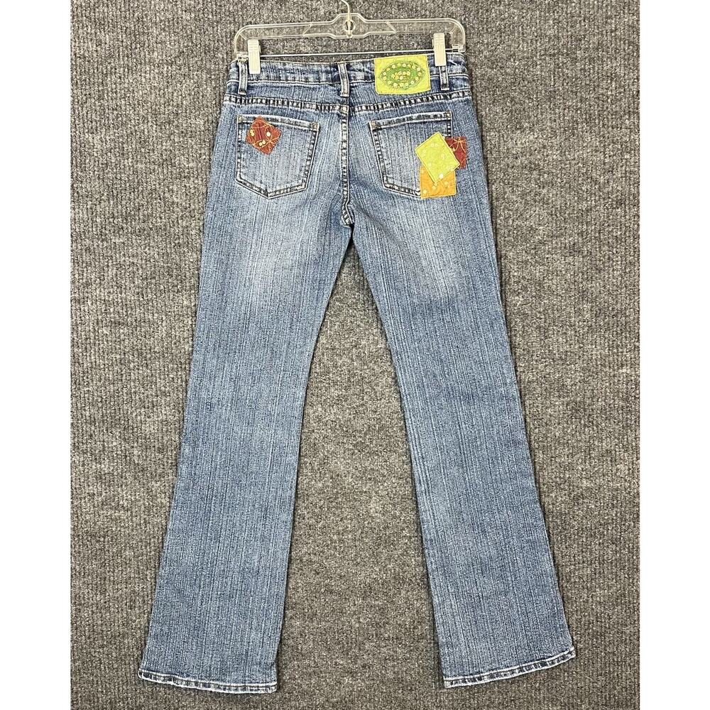Rare Y2K Clash Patchwork Boot Cut Jeans Size 3 Festival 90's Boho Hippie Artsy - Picture 2 of 15
